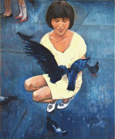 Painting titled "Trafalgar Square 19…" by Andy Hudson, Original Artwork, Oil Mounted on Wood Stretcher frame