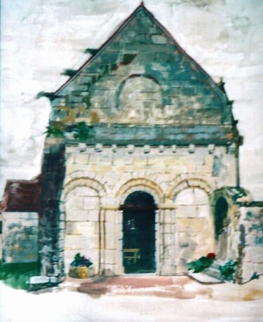 Painting titled "L'église à St-Pardo…" by Andy Hudson, Original Artwork, Gouache