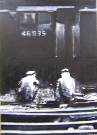 Painting titled "les cheminots" by Andy Hudson, Original Artwork, Oil