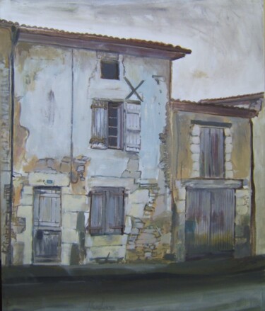Painting titled "Maison à St-Florent" by Andy Hudson, Original Artwork, Oil Mounted on Wood Stretcher frame