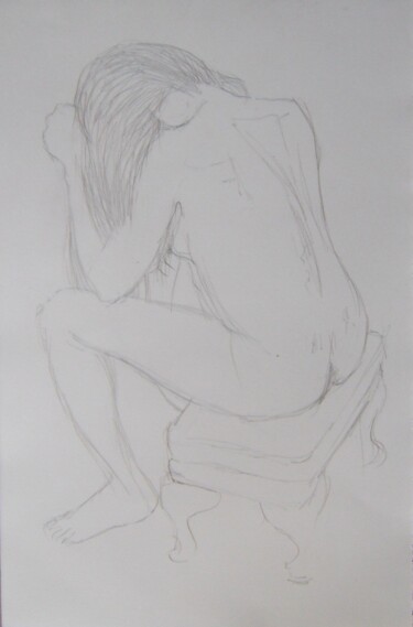 「Aïssa combing her h…」というタイトルの描画 Andy Hudsonによって, オリジナルのアートワーク, 鉛筆