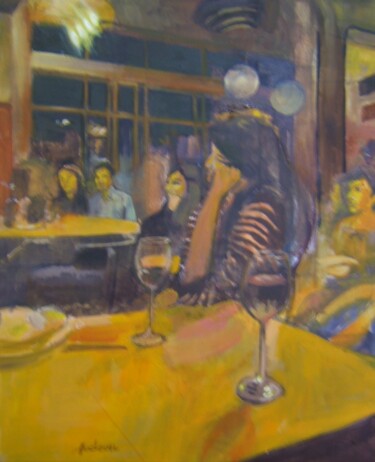 Painting titled "At a jazz club in M…" by Andy Hudson, Original Artwork, Oil