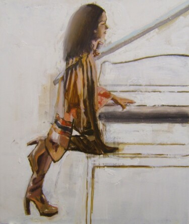 Painting titled "chanteuse américain…" by Andy Hudson, Original Artwork, Oil Mounted on Wood Stretcher frame