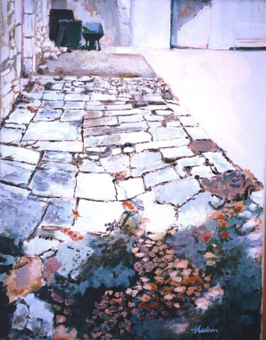 Peinture intitulée "Les pierres cassées…" par Andy Hudson, Œuvre d'art originale, Huile Monté sur Châssis en bois