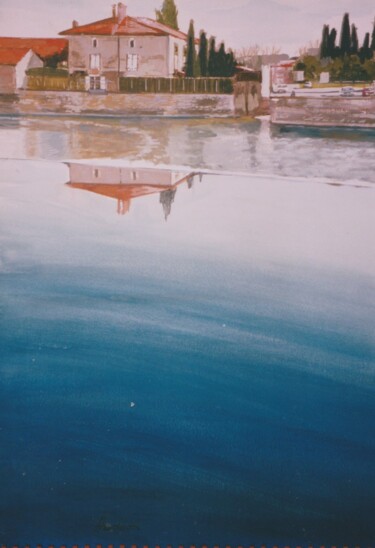 Ζωγραφική με τίτλο "Across the river" από Andy Hudson, Αυθεντικά έργα τέχνης, Γκουάς