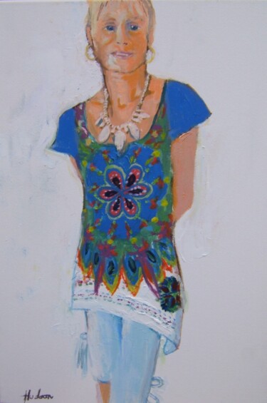 Painting titled "The patterned tunic" by Andy Hudson, Original Artwork, Oil Mounted on Wood Stretcher frame