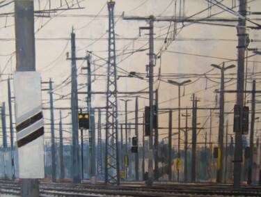 Painting titled "Catenary" by Andy Hudson, Original Artwork, Oil Mounted on Wood Stretcher frame