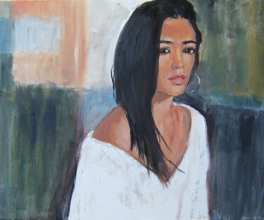 Painting titled "Actrice française -…" by Andy Hudson, Original Artwork, Oil Mounted on Wood Stretcher frame