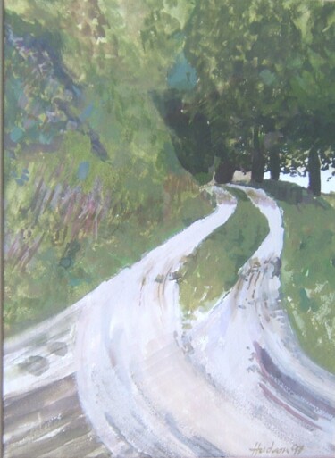 Painting titled "Chemin dans le bois" by Andy Hudson, Original Artwork, Gouache