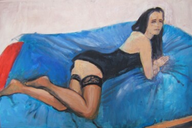 Painting titled "Aïssa - stockings w…" by Andy Hudson, Original Artwork, Oil Mounted on Wood Stretcher frame