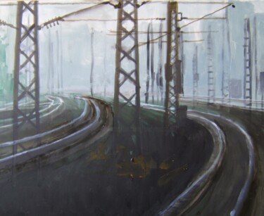 Painting titled "Catenary -2 w-i-p -3" by Andy Hudson, Original Artwork, Oil Mounted on Wood Stretcher frame