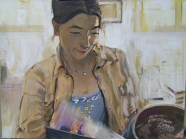 Malerei mit dem Titel "Anne reading" von Andy Hudson, Original-Kunstwerk, Öl