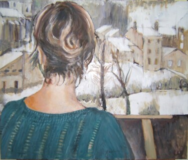 Painting titled "Evelyne : vue de dos" by Andy Hudson, Original Artwork, Oil