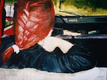 Painting titled "Karyn in her car (K…" by Andy Hudson, Original Artwork, Oil