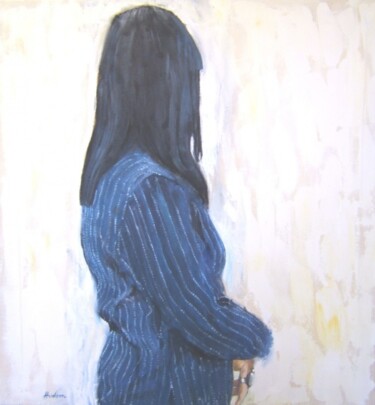 Painting titled "Sylvie : vue de dos" by Andy Hudson, Original Artwork, Oil Mounted on Wood Stretcher frame