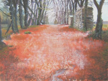 Painting titled "L\allee des charmes…" by Andy Hudson, Original Artwork, Gouache