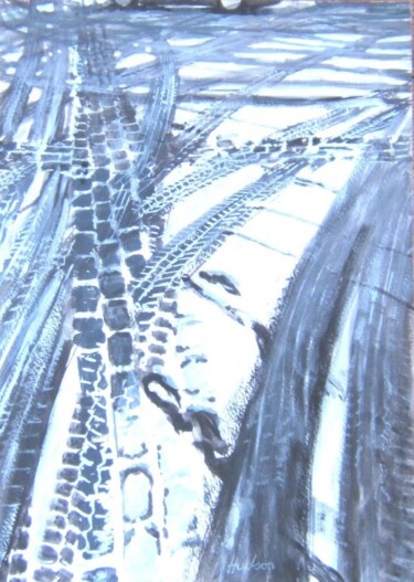 Painting titled "Snow in La Rochefoc…" by Andy Hudson, Original Artwork, Gouache