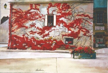 Painting titled "Fin d'automne - vig…" by Andy Hudson, Original Artwork, Gouache Mounted on Cardboard