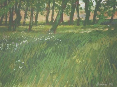 Painting titled "L'allee des charmes" by Andy Hudson, Original Artwork, Gouache