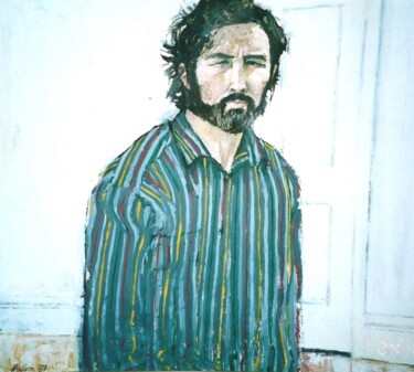 Картина под названием "Autoportrait âgé 42…" - Andy Hudson, Подлинное произведение искусства, Масло Установлен на Деревянная…