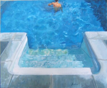 Painting titled "La piscine-4" by Andy Hudson, Original Artwork, Oil