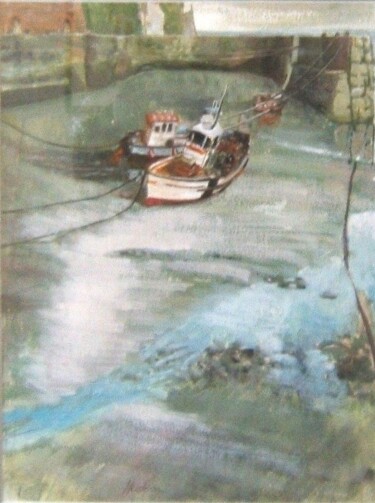 Painting titled "Porthgain" by Andy Hudson, Original Artwork, Gouache Mounted on Other rigid panel