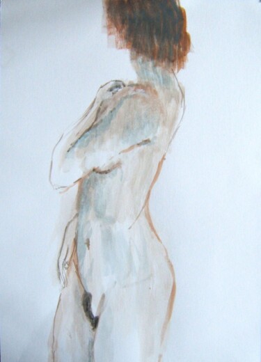 Painting titled "standing-nude" by Andy Hudson, Original Artwork, Gouache