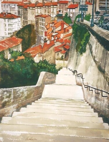 Painting titled "Angoulême : les rem…" by Andy Hudson, Original Artwork, Gouache