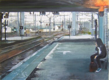 Peinture intitulée "Bordeaux : la gare" par Andy Hudson, Œuvre d'art originale, Huile