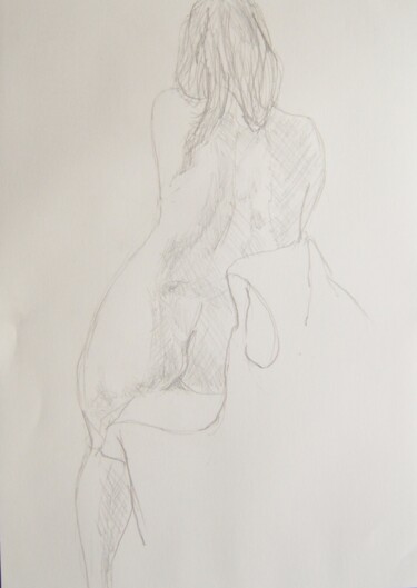 Drawing titled "Aïssa assise" by Andy Hudson, Original Artwork, Pencil