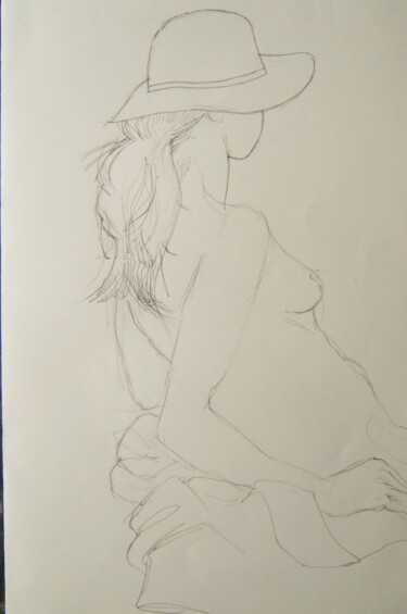Drawing titled "Aïssa in a hat" by Andy Hudson, Original Artwork, Ink