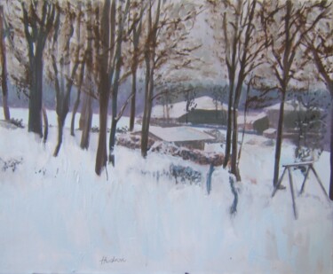 Painting titled "winter landscape -2" by Andy Hudson, Original Artwork, Oil Mounted on Wood Stretcher frame