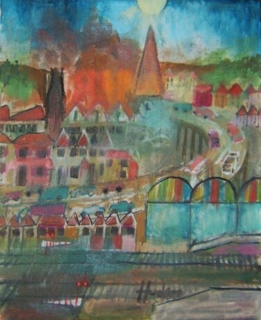 Painting titled "Townscape:  after P…" by Andy Hudson, Original Artwork, Oil