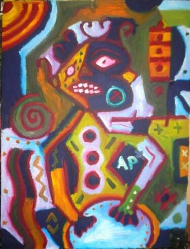 Peinture intitulée "le joueur de tam tam" par Andy Pilgrimm, Œuvre d'art originale