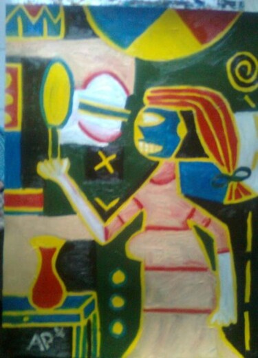 Painting titled "fille au miroir" by Andy Pilgrimm, Original Artwork