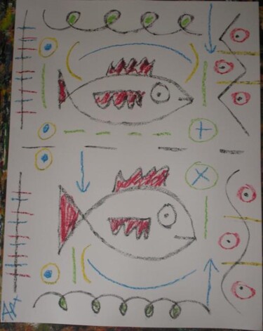 Drawing titled "2 poissons" by Andy Pilgrimm, Original Artwork