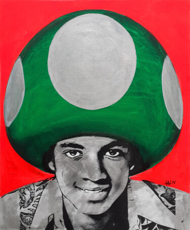 Malerei mit dem Titel "1UP SUPER MICHAEL B…" von Andy Wario, Original-Kunstwerk, Acryl