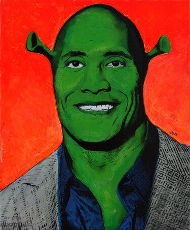 Painting titled "SHREK YOUR HEAD, JO…" by Andy Wario, Original Artwork, Acrylic