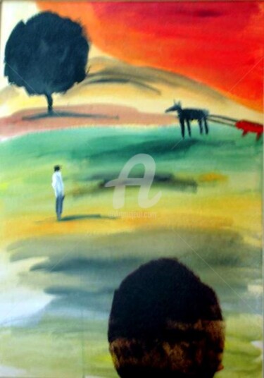 Картина под названием "In the fields" - Anel Gur, Подлинное произведение искусства, Масло