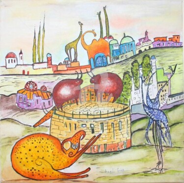 Картина под названием "The life in Jerusal…" - Anel Gur, Подлинное произведение искусства, Масло