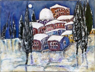 Картина под названием "The  lune and snow" - Anel Gur, Подлинное произведение искусства, Масло