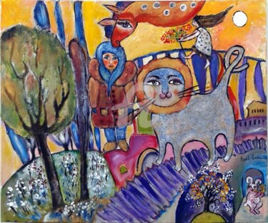 Картина под названием "The dreams of Kat" - Anel Gur, Подлинное произведение искусства