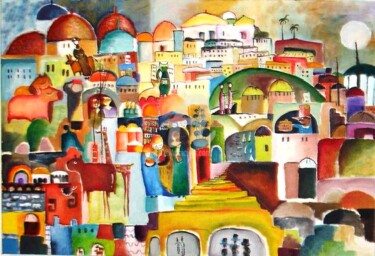 Painting titled "Jerusalem in summer" by Anel Gur, Original Artwork, Acrylic