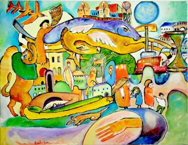 Картина под названием "Haifa Jerusalem" - Anel Gur, Подлинное произведение искусства, Акрил Установлен на Деревянная рама дл…
