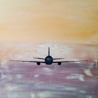 Painting titled "Plane" by Anelia Shikova, Original Artwork, Acrylic Mounted on Wood Stretcher frame