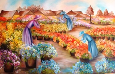 Pintura intitulada "Flower Sellers ( VE…" por Anelise Sabino, Obras de arte originais, Óleo