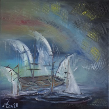 Painting titled "Storm" by Aneta Horská (Ann), Original Artwork, Oil Mounted on Wood Stretcher frame