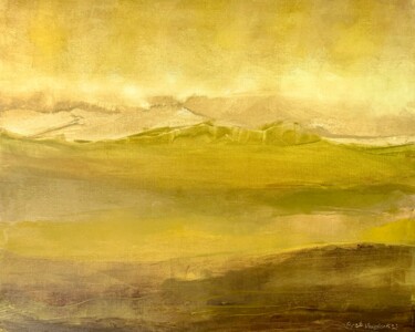 Painting titled "The Golden Hour" by Anet Verdonk, Original Artwork, Oil Mounted on Other rigid panel