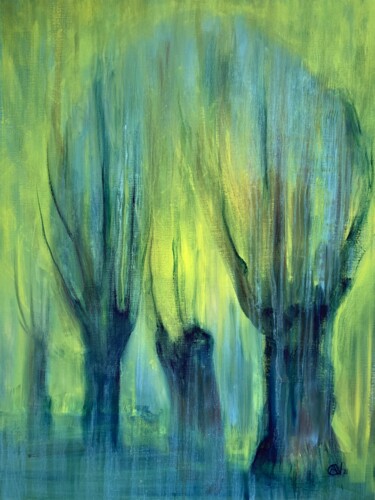 Schilderij getiteld "Pollard Willows" door Anet Verdonk, Origineel Kunstwerk, Olie