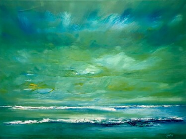 Painting titled "Green Sea" by Anet Verdonk, Original Artwork, Oil